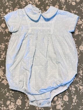 Dondolo Classic Light Blue Swiss Dot Baby Bubble with Peter Pan Collar